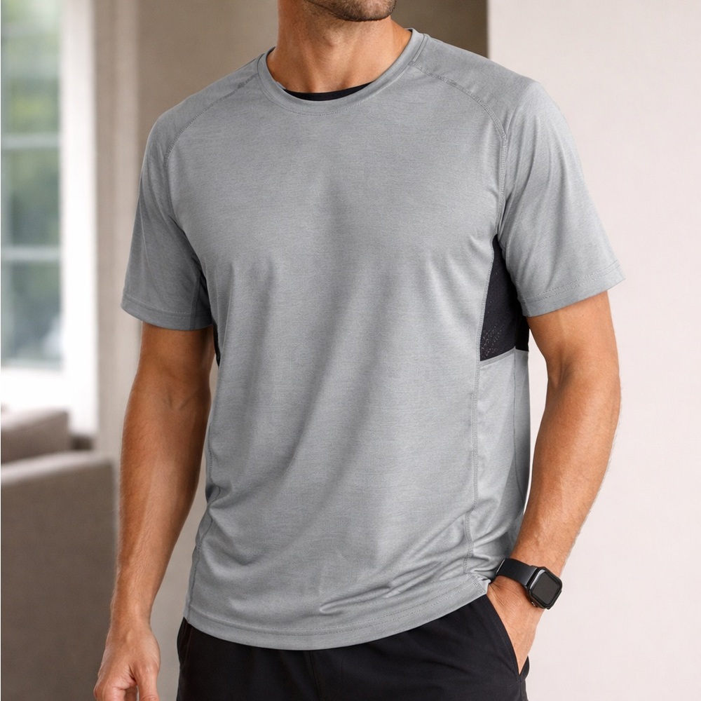 Lululemon Men’s Performance Short Sleeve Tee Gray Black Colorblock Large